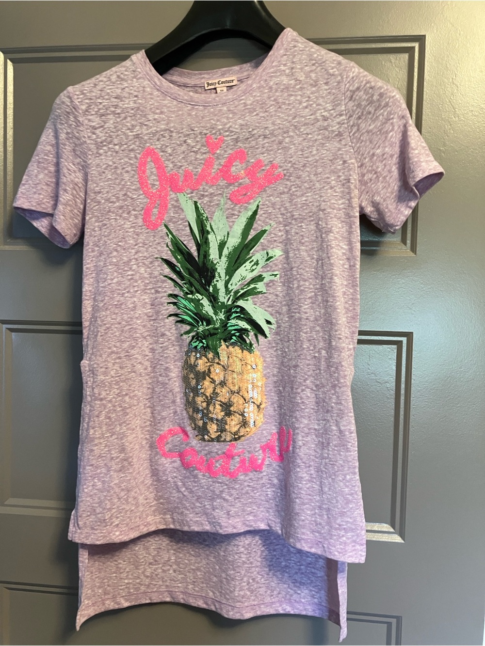 Juicy Couture Lavender Pineapple Graphic Tee with Pink Logo